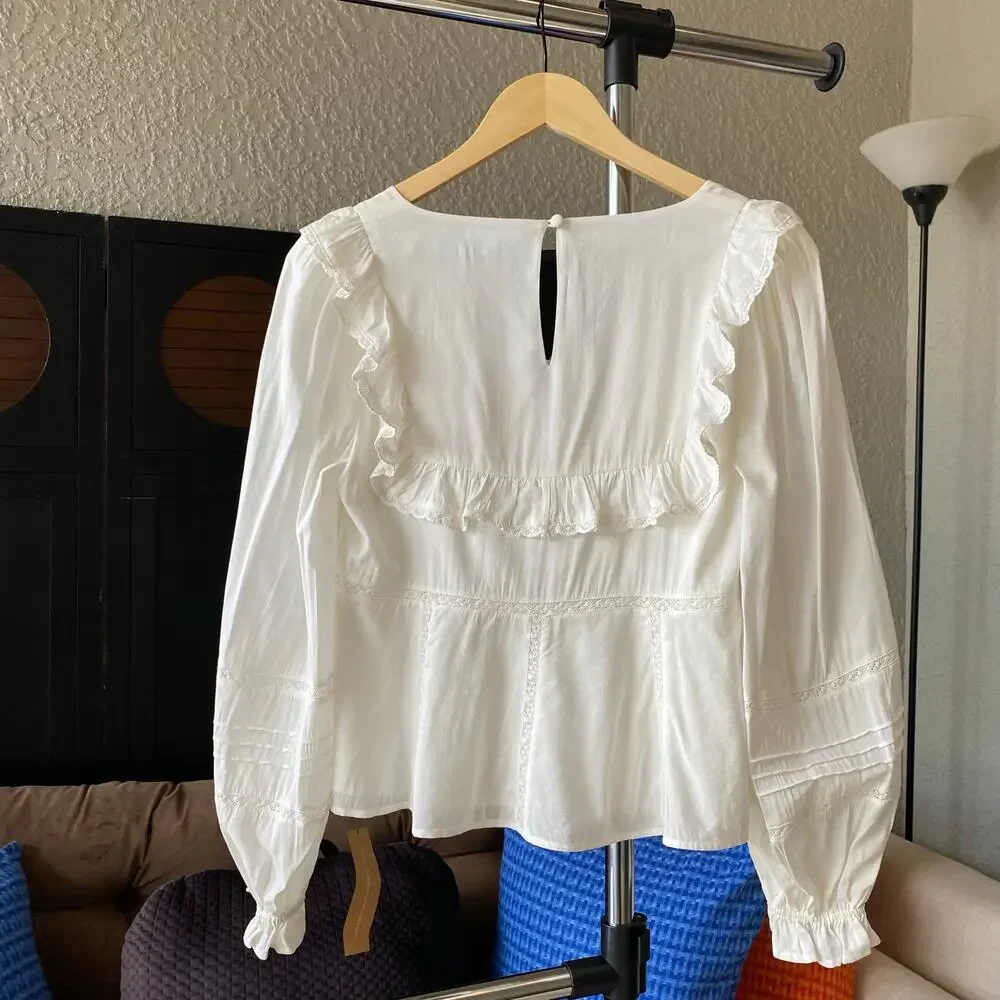 Reformation Belden Top Ruffle Puff Sleeve Square Neck White Small Cottagecore